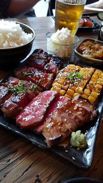 烤肉拼盤配玉米