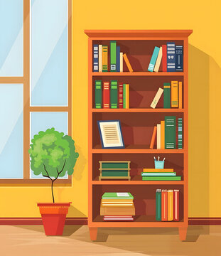 帶書和植物的房間書架