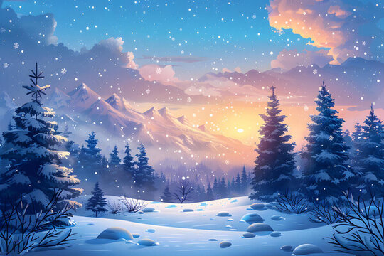 雪景插畫(huà)的AI圖片