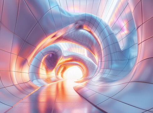 充滿未來感和科幻感的隧道盡頭有光