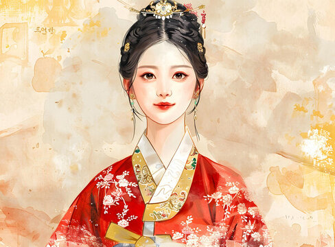 插畫(huà)手繪韓國(guó)古代女子