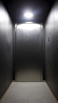 黑暗房間中的金屬門道