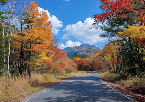 秋天的森林公路