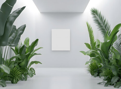 極簡(jiǎn)風(fēng)格白色房間植物綠植裝飾畫框