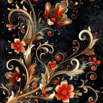 金色花朵與藤蔓的插圖