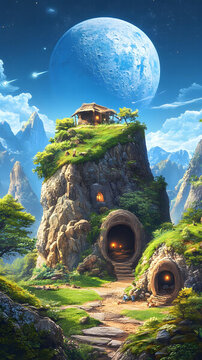 夢(mèng)幻山頂小屋的奇幻風(fēng)景