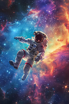 身穿宇航服的宇航員在浩瀚的太空中漂浮