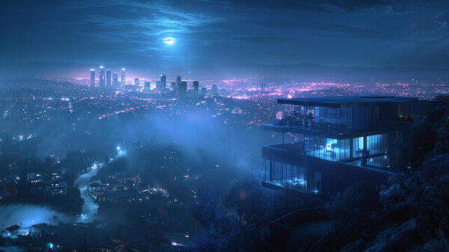洛杉磯現(xiàn)代別墅夜景