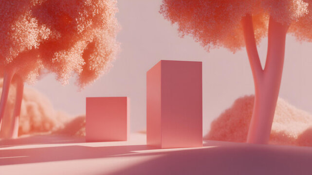粉色簡約幾何形狀3D渲染場景