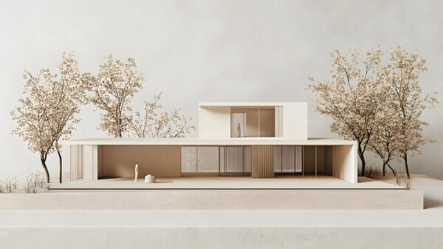 現(xiàn)代極簡主義住宅建筑模型帶樹木