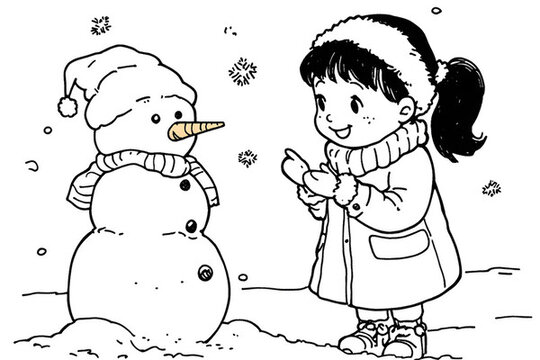 冬天的小女孩和雪人