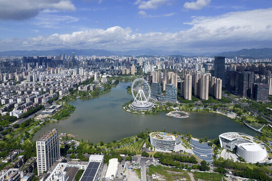 福州晉安湖摩天輪航拍城市風光