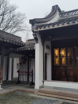 杭州傍晚徽派建筑意境