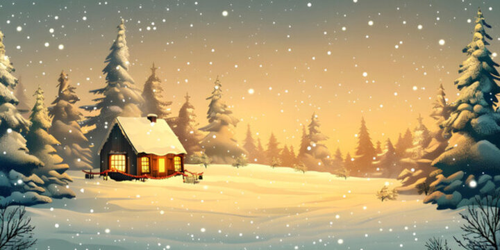 冬日雪景中的小屋
