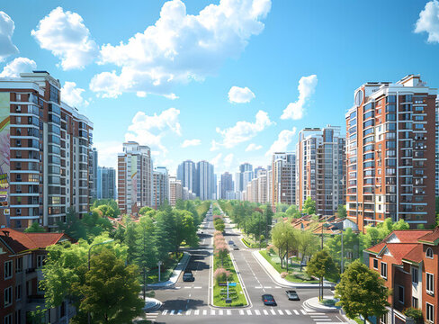城市街道兩旁的高層住宅樓