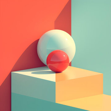 3D渲染的紅色和白色球體