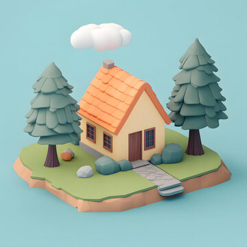 卡通風(fēng)格3D小屋插畫(huà)