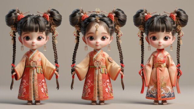 三個(gè)穿著漢服的可愛中國女孩