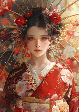 身穿傳統(tǒng)和服的美麗亞洲女子