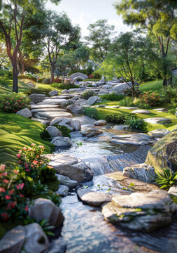 園林景觀設(shè)計(jì),小橋流水,奇石花草