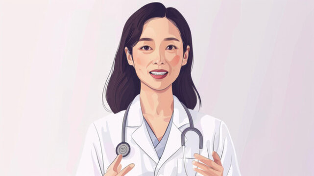 一位身穿白大褂的亞洲女醫(yī)生正在微笑