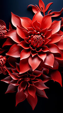 深藍色背景上的紅色花朵