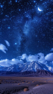 沙漠里的雪山星空