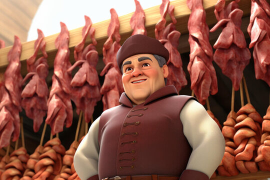 屠夫在肉店里微笑