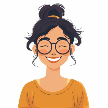戴眼鏡的微笑女孩插畫