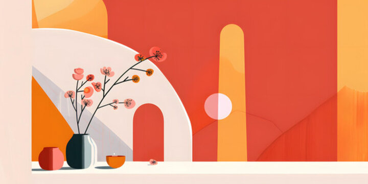 抽象簡(jiǎn)約花瓶插花插畫