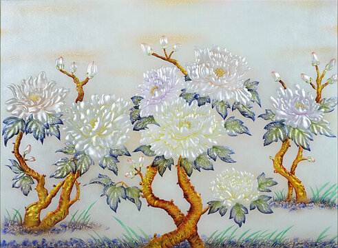 簡(jiǎn)約工藝玻璃背景牡丹花
