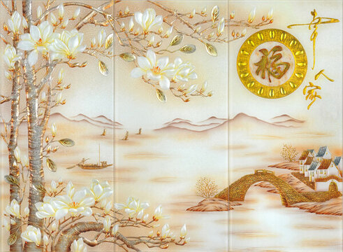 工藝玻璃背景墻幸福人家