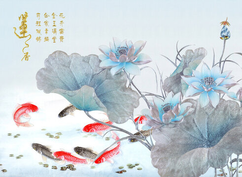 工藝玻璃背景墻裝飾畫蓮香