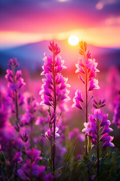 夕陽下的紫色花田
