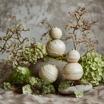 巖石和苔蘚上的裝飾陶瓷飾品