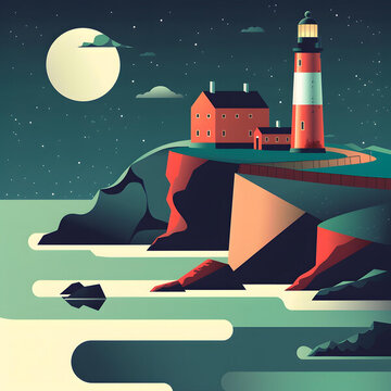 夜晚懸崖上的燈塔