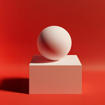 紅色背景上的白色球體極簡3D插畫