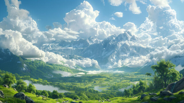 綠色山谷與山脈