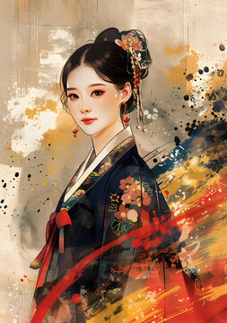 插畫(huà)手繪古風(fēng)女子