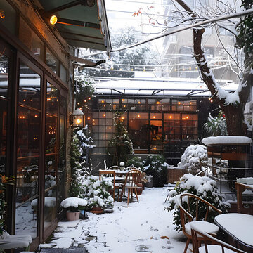 雪中的庭院咖啡館