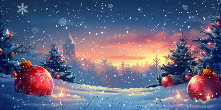 圣誕雪景插畫(huà)