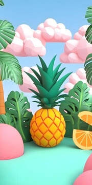 3D 菠蘿熱帶風(fēng)情插畫