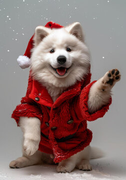 圣誕裝扮的薩摩耶犬