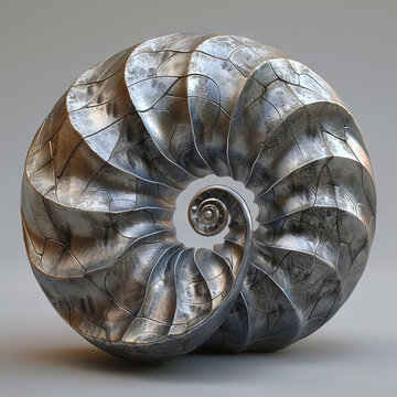 一個(gè)金屬鸚鵡螺的3D渲染圖
