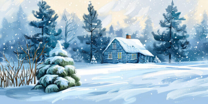 白雪皚皚的森林小屋