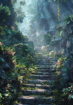 奇幻迷蹤的森林花園臺階