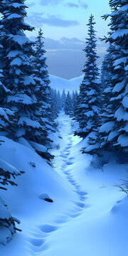 冬日雪景：松林中的小路