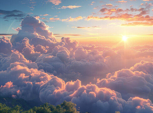 金色夕陽下的云海