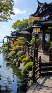 湖畔東方住宅木質(zhì)露臺郁郁蔥蔥的花園