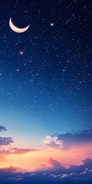 夜空中的月亮和星星